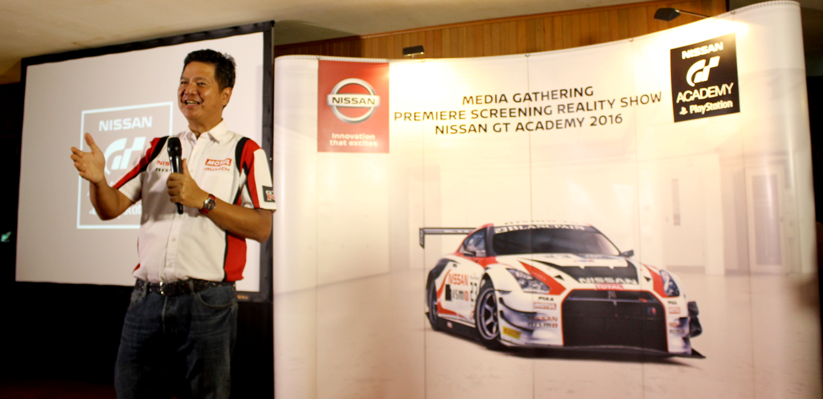 President Director NMI Antonio 'Toti' Zara saat memberi sambutan di acara Premiere Screening Reality TV Show Nissan GT Academy 2016.