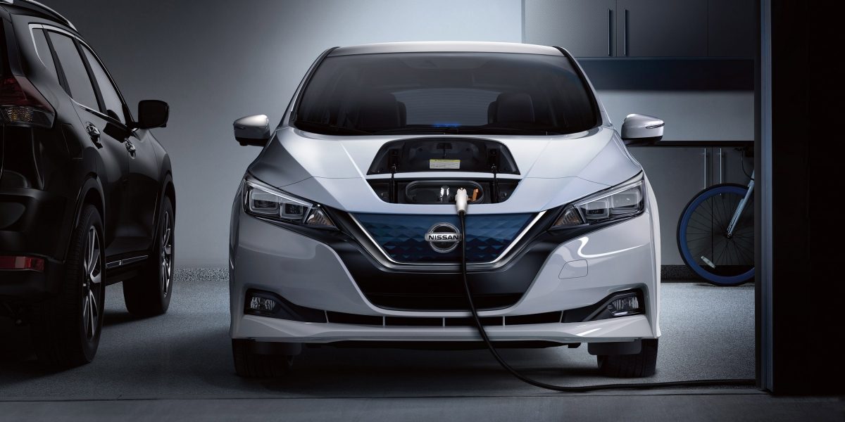 Nissan LEAF charging in garage